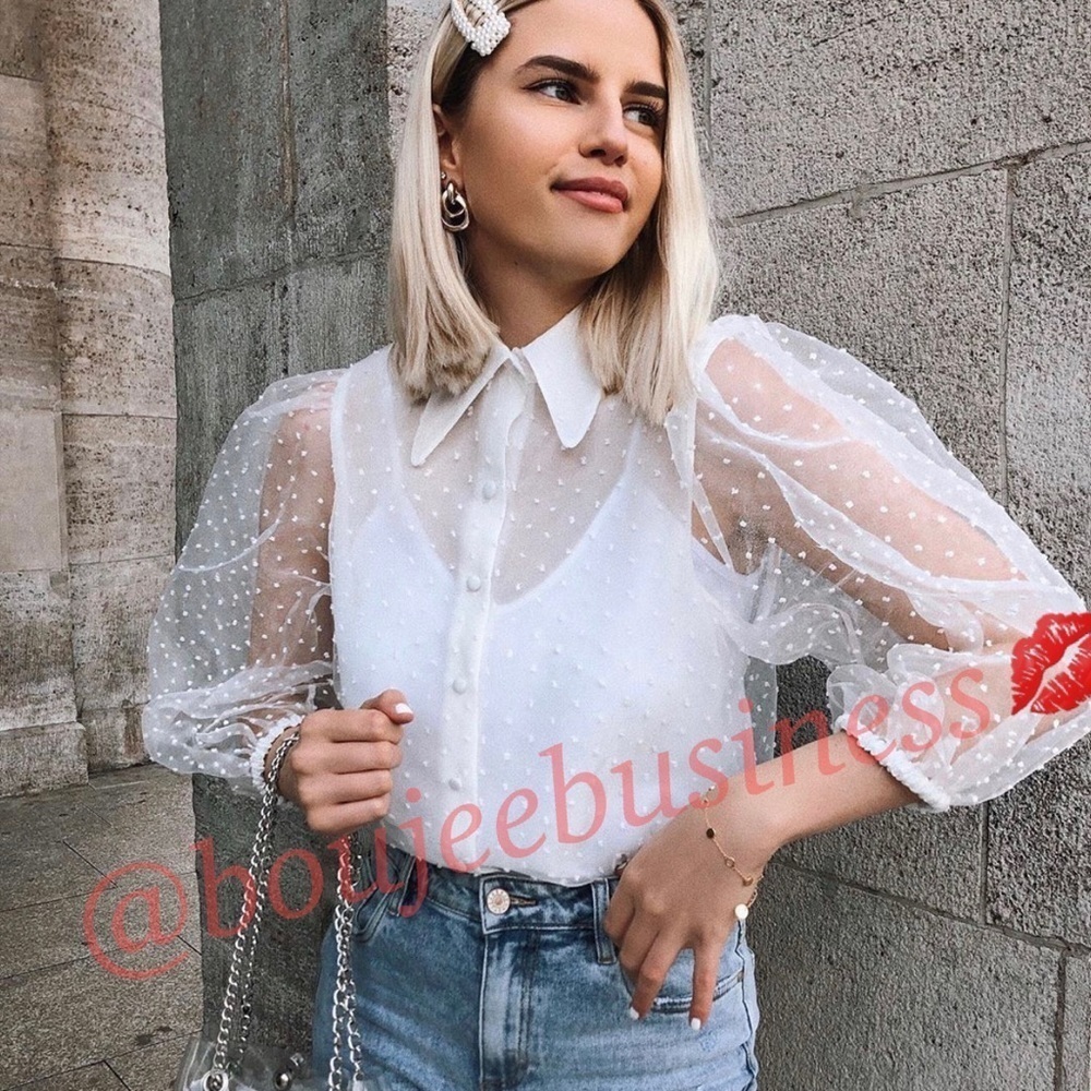 ZARA Semi-Sheer Swiss Dot Blouse